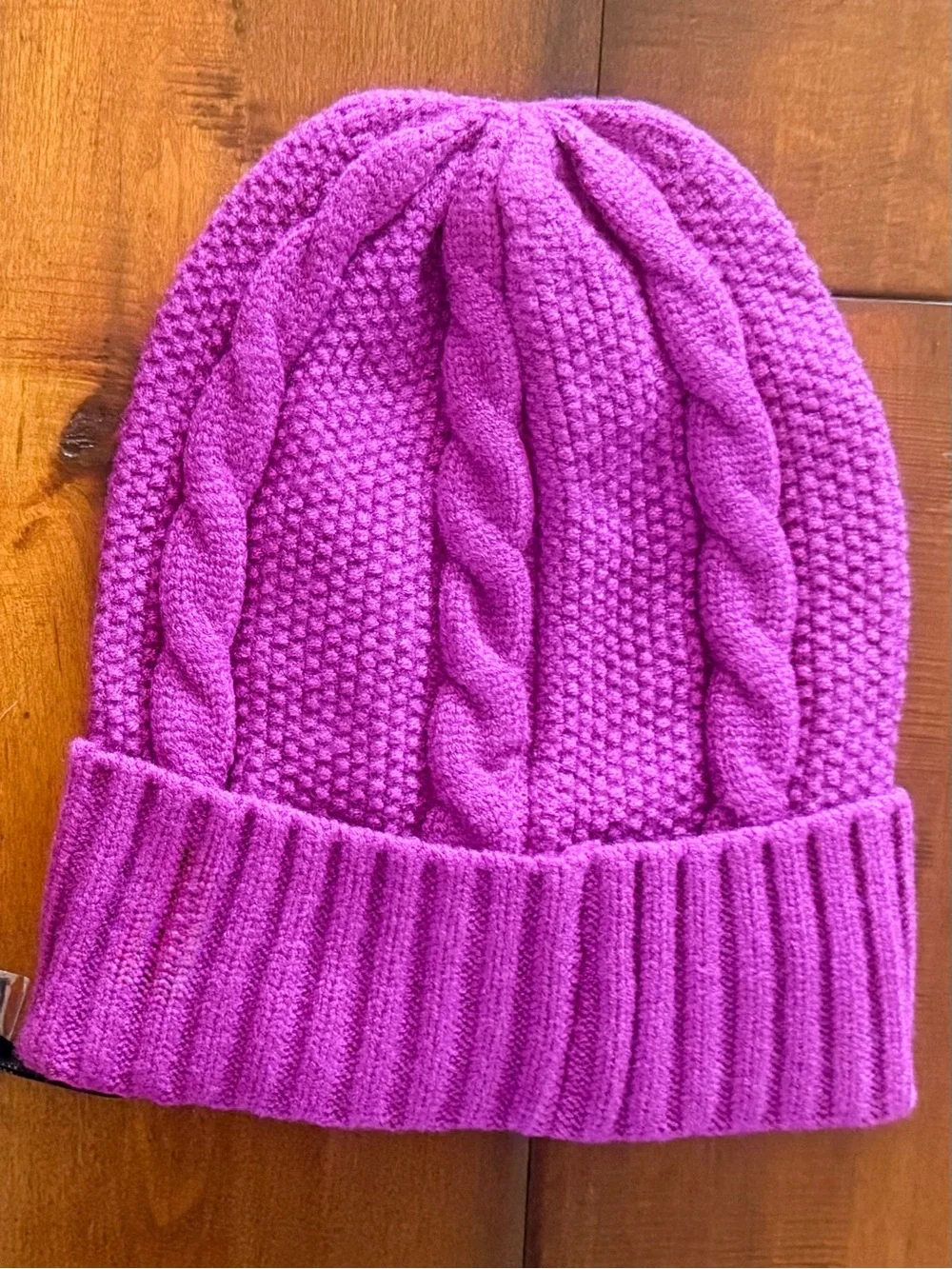 NWT Cable-Knit Fold Cuff Beanie in Vibrant Magenta Pink